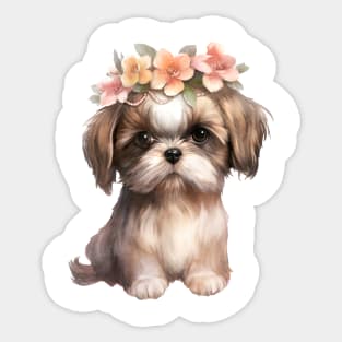 Watercolor Shih Tzu Dog with Head Wreath Sticker